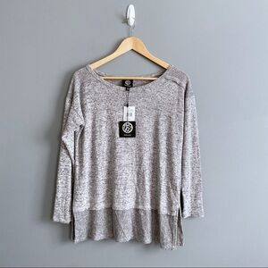 Bobeau Gray Long Sleeves Heather Layered Knit Side Slit Pullover Sweater Size S